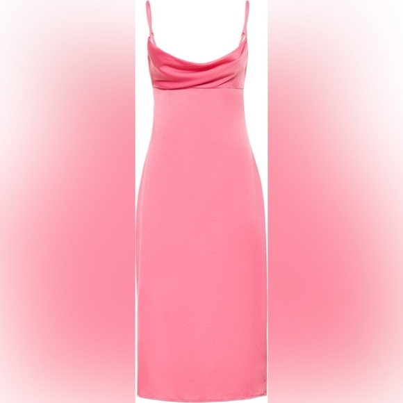 NWT WeWoreWhat Cowl satin charmeuse midi dress Size 6 Hot Pink - Picture 2 of 5